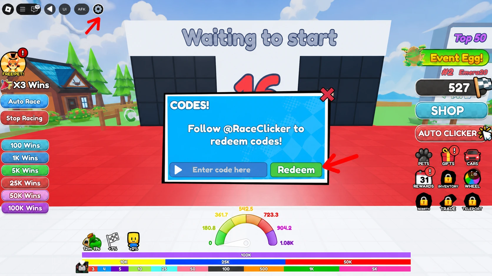redeem roblox race clicker codes