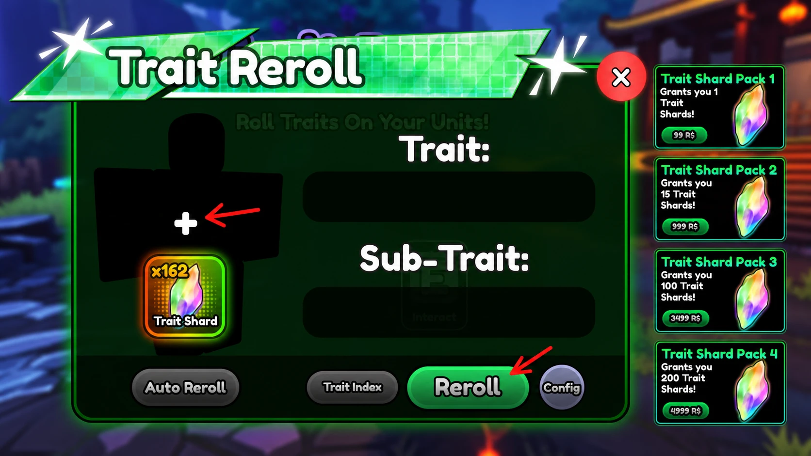 Reroll traits in Anime Squadron