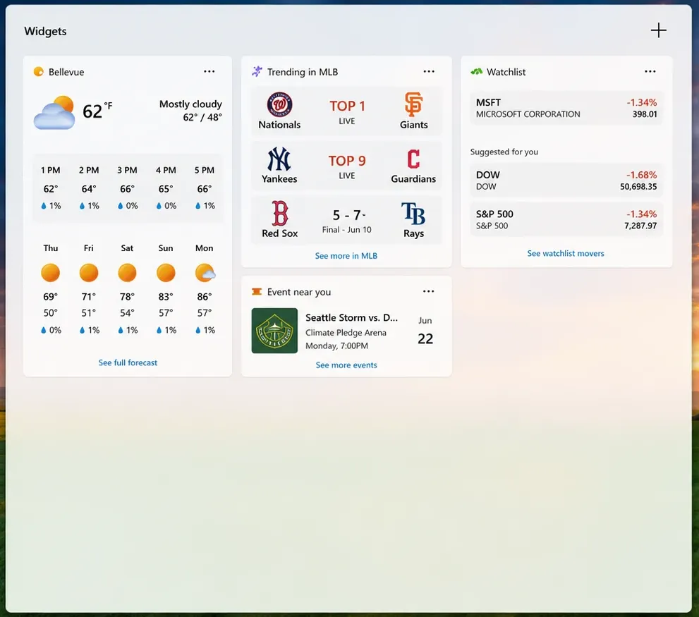 Widgets UI with new configuration