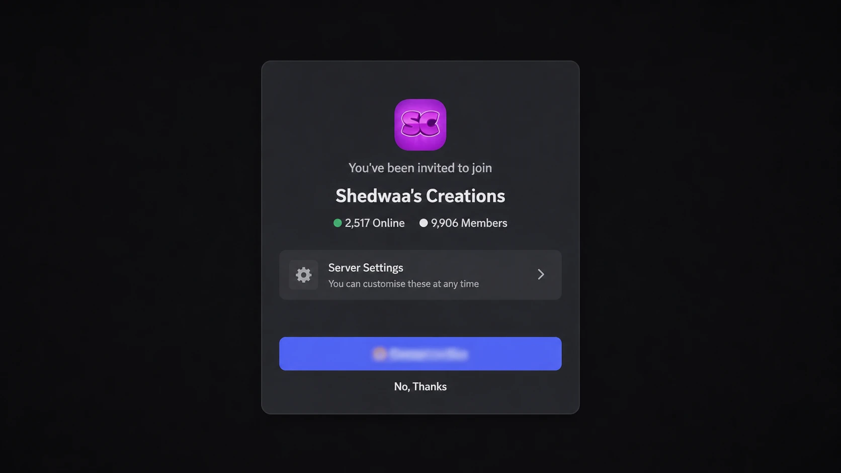 The join screen for the Shedwaa's Creations Discord server