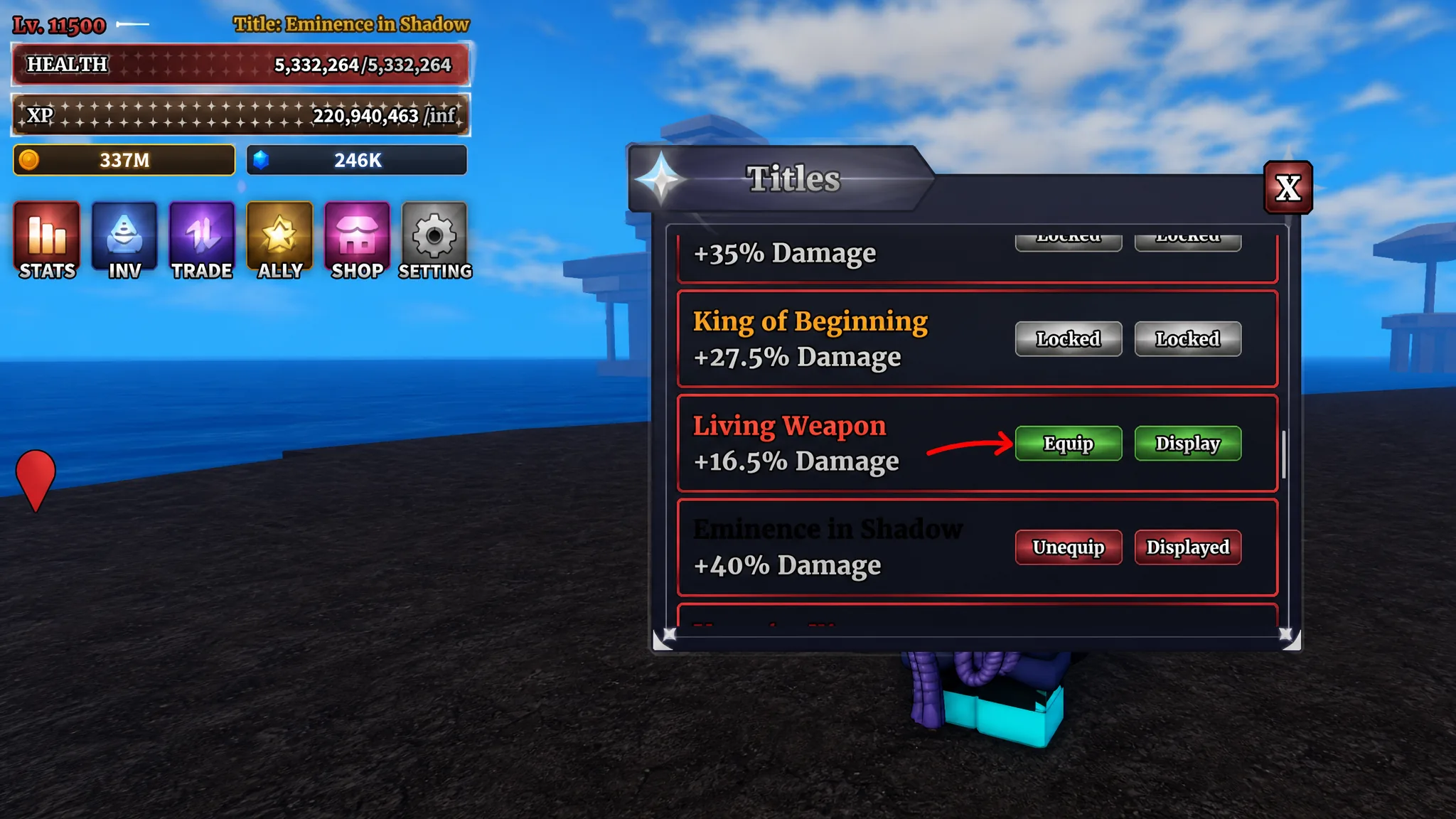 Sailor Piece Title equip button