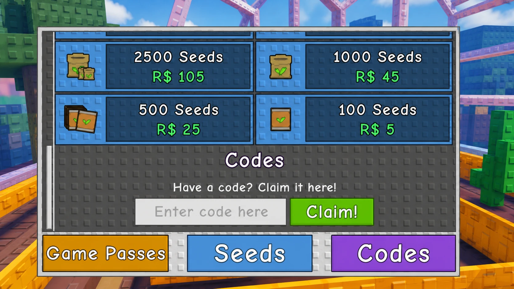 Garden Tower Defense codes redemption screen with the PT logo in the corner