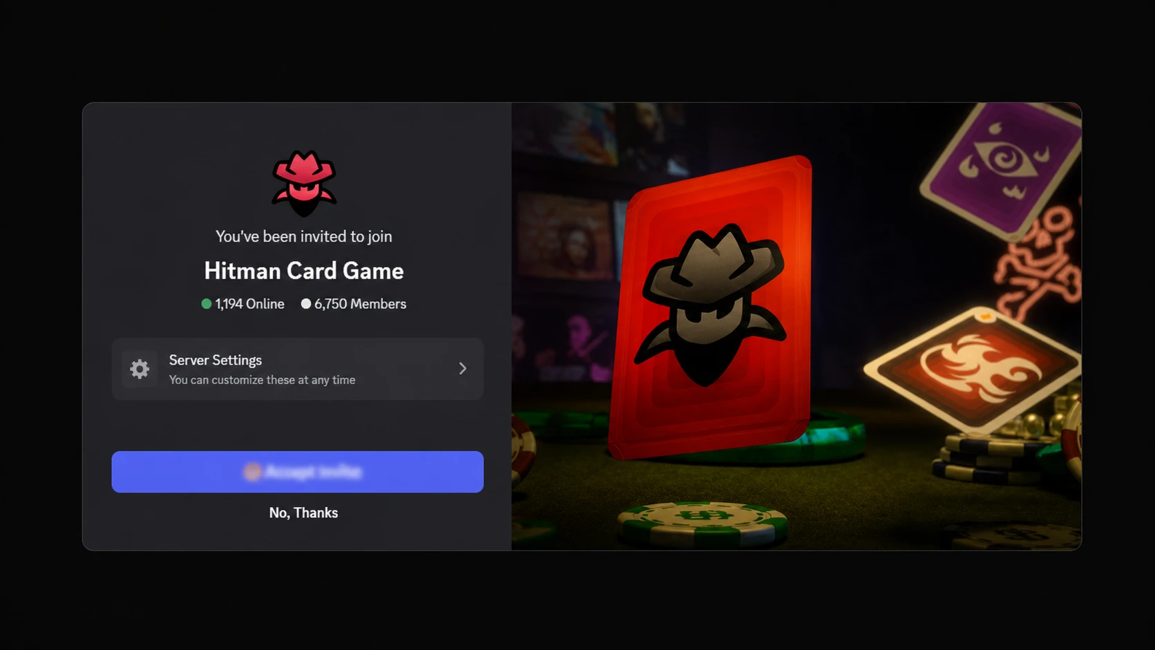 Hitman Card Game codes: A screenshot of the Discord invite with a PT logo in the top right corner