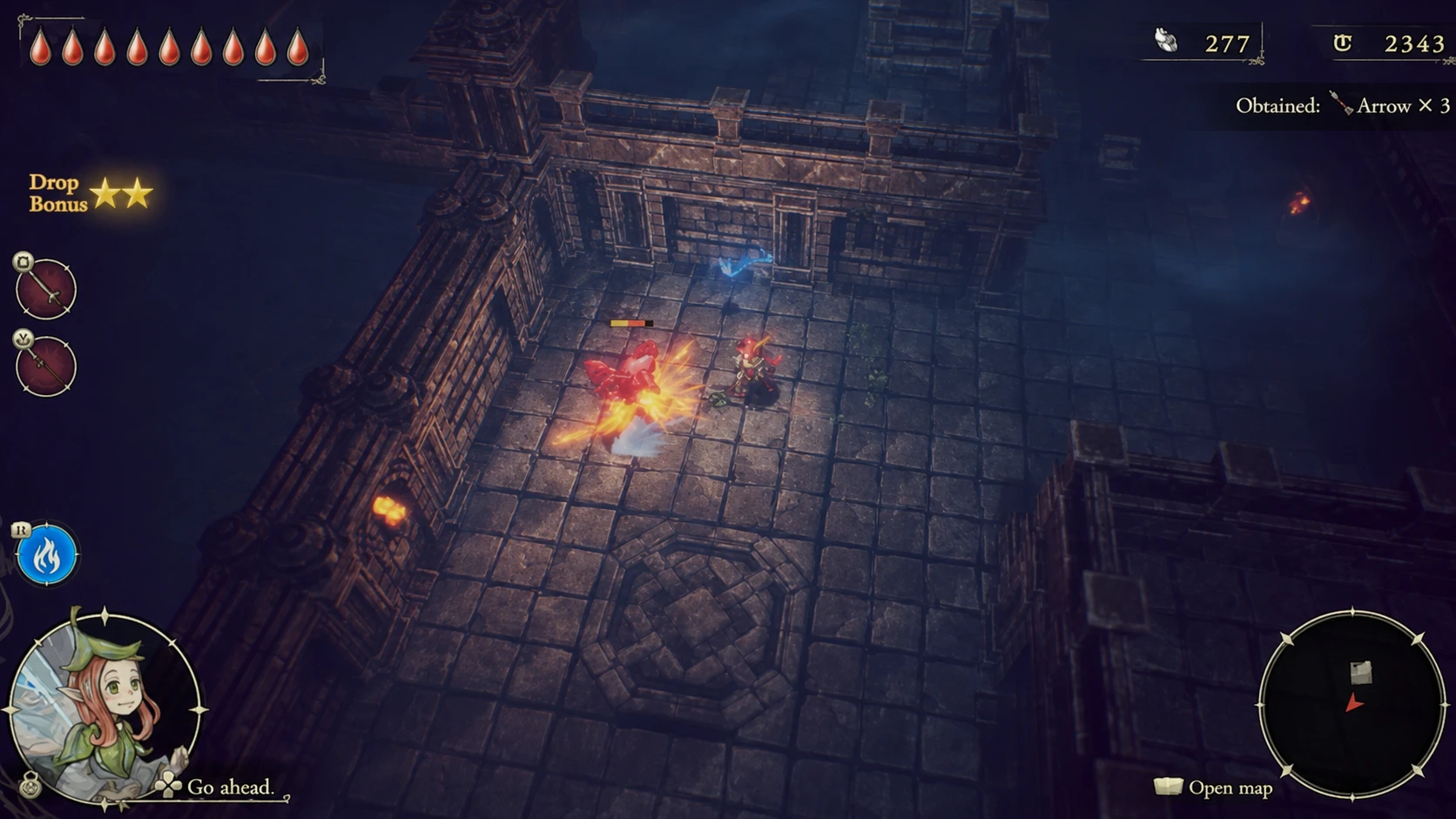 Elliot using a charged weapon attack against enemies
