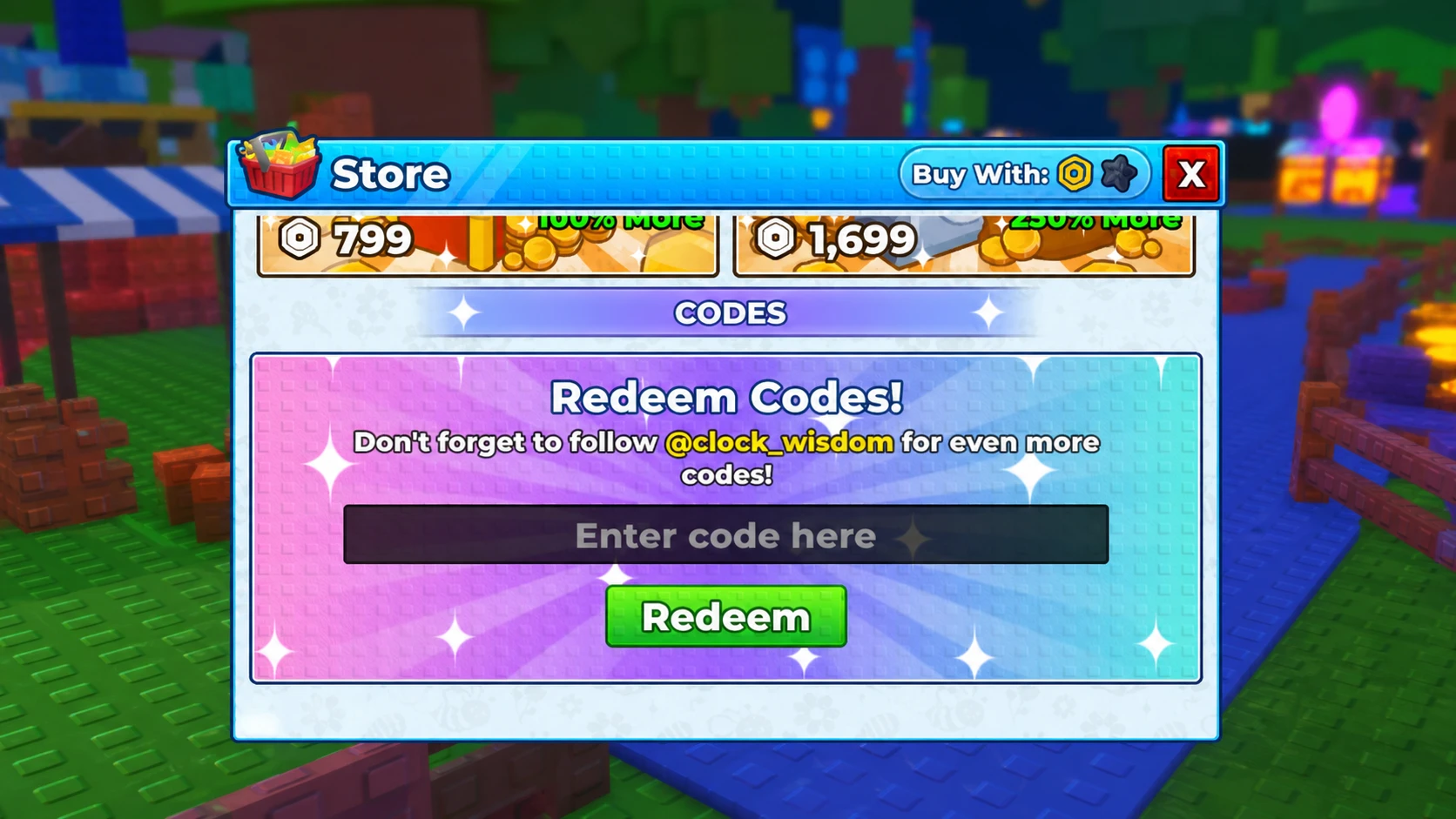 Bee Garden codes redemption screen, with Pocket Tactics filled in where the code goes