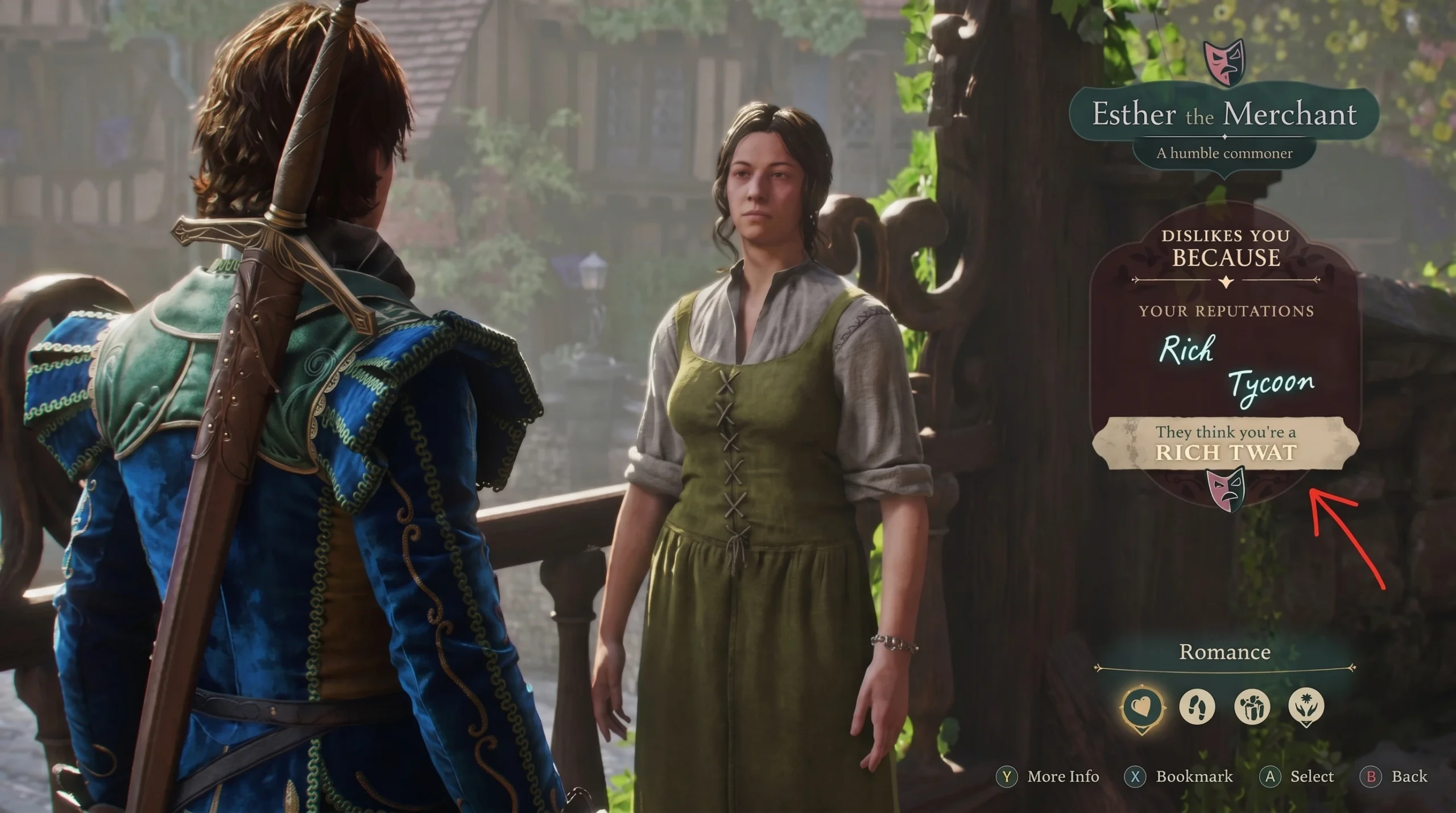 NPC Reputation menu in Fable