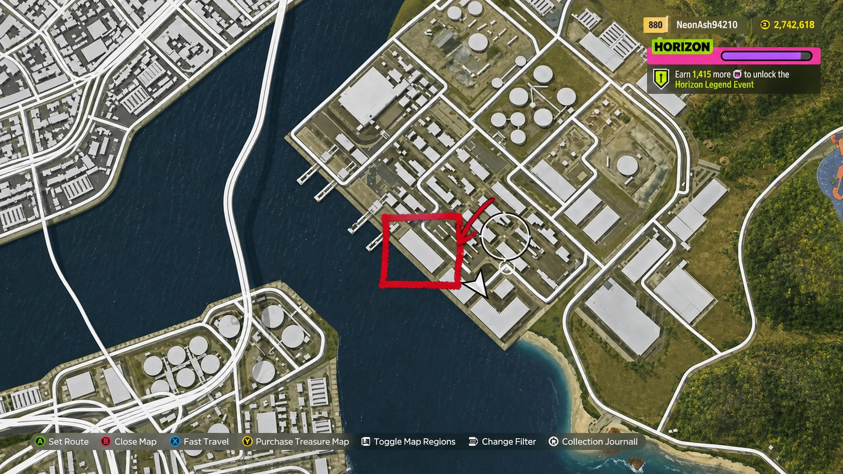 Tokyo City docks warehouse area with the treasure chest location