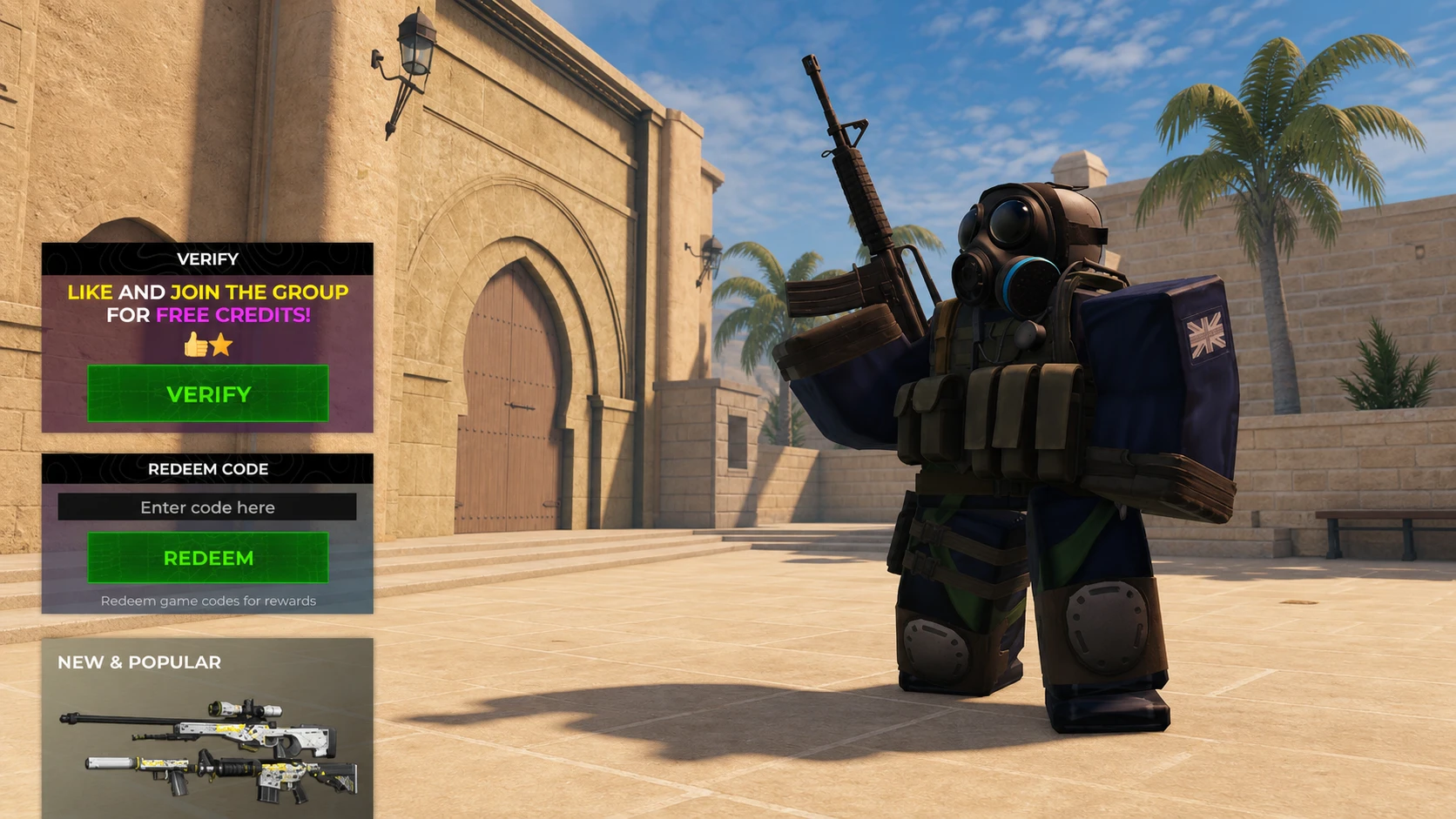 BloxStrike code entry field shown on the main menu screen