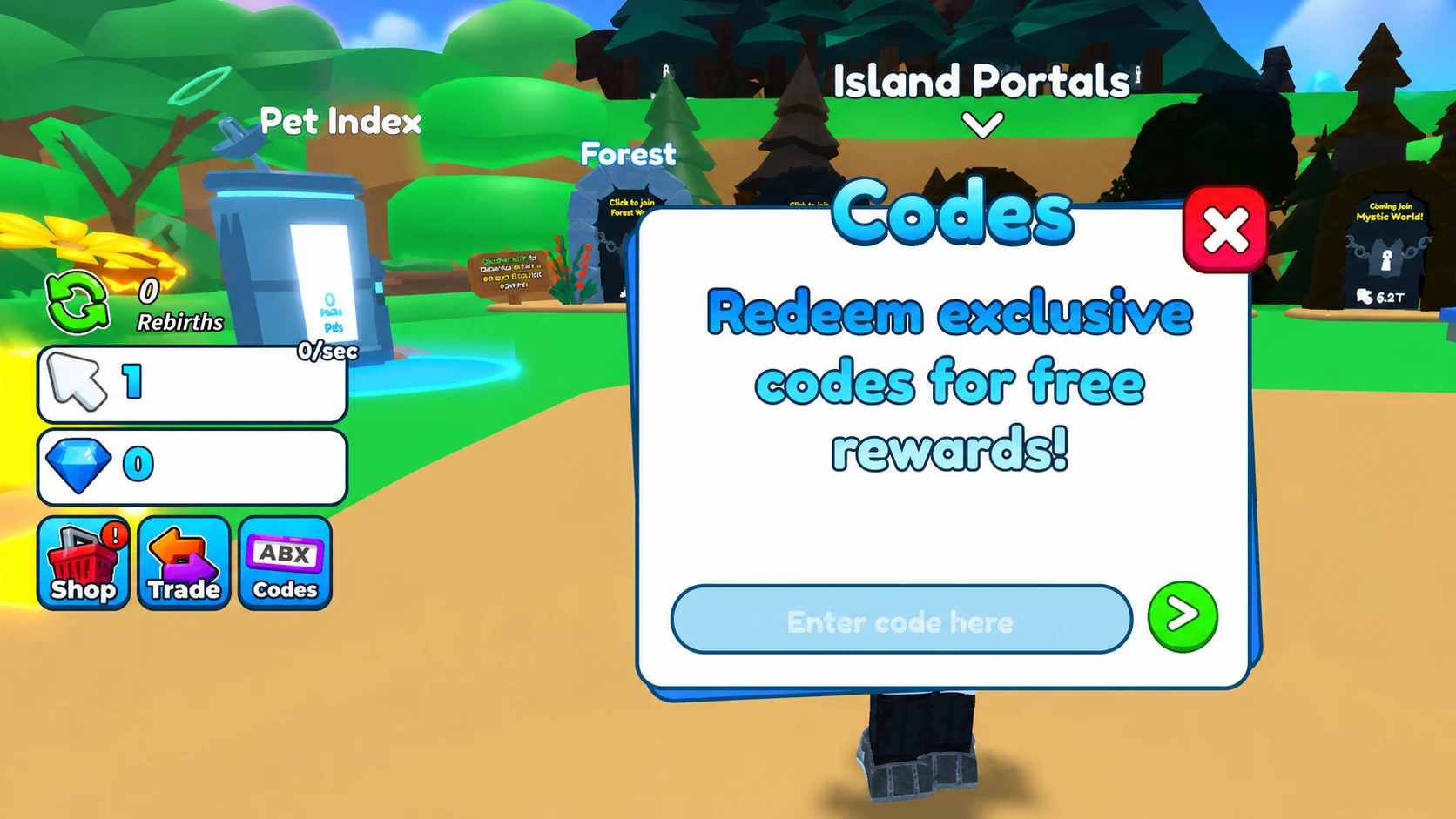 The Tap Simulator codes redeem screen