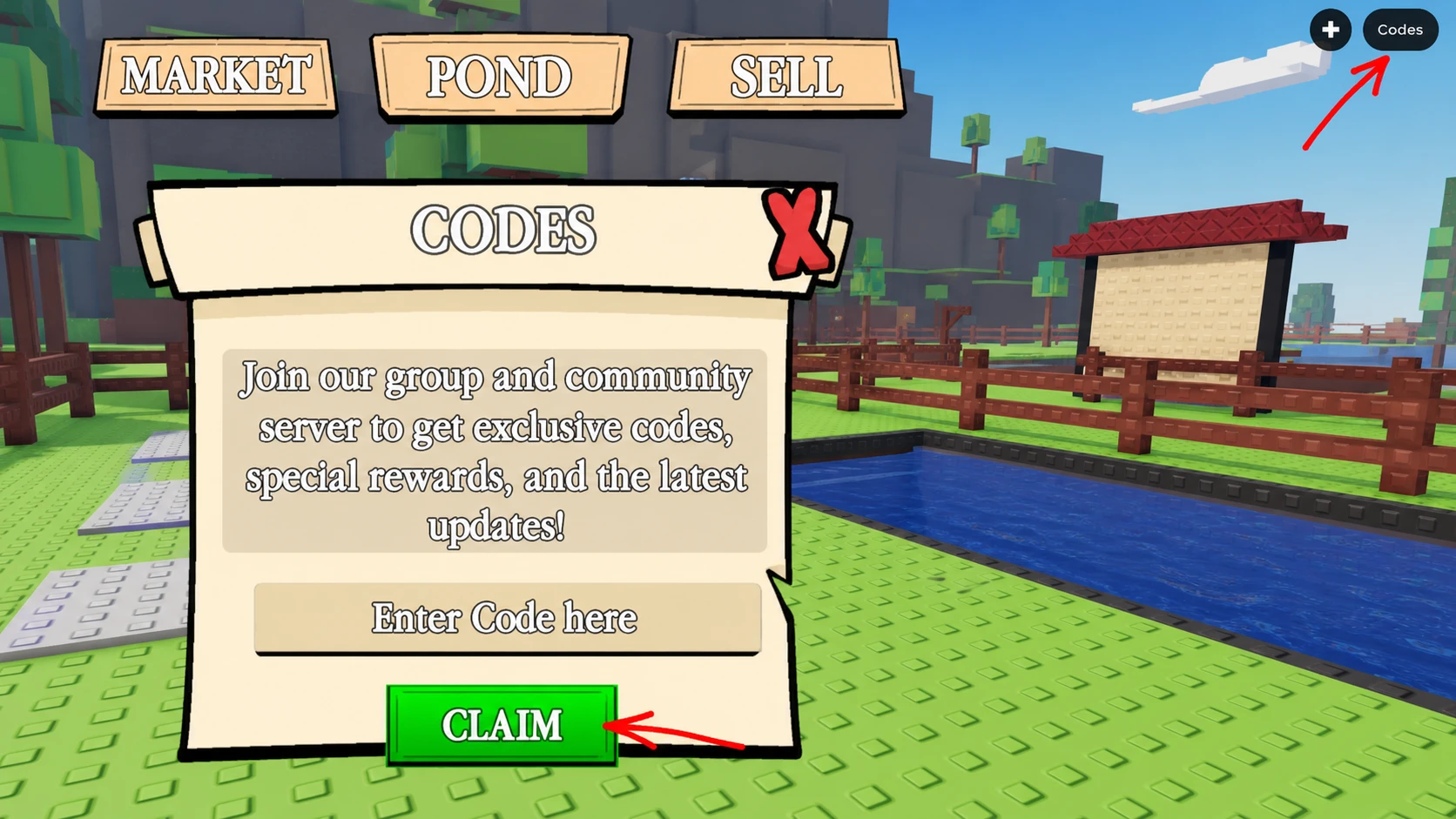 Redeem Own a Fish Pond codes Roblox
