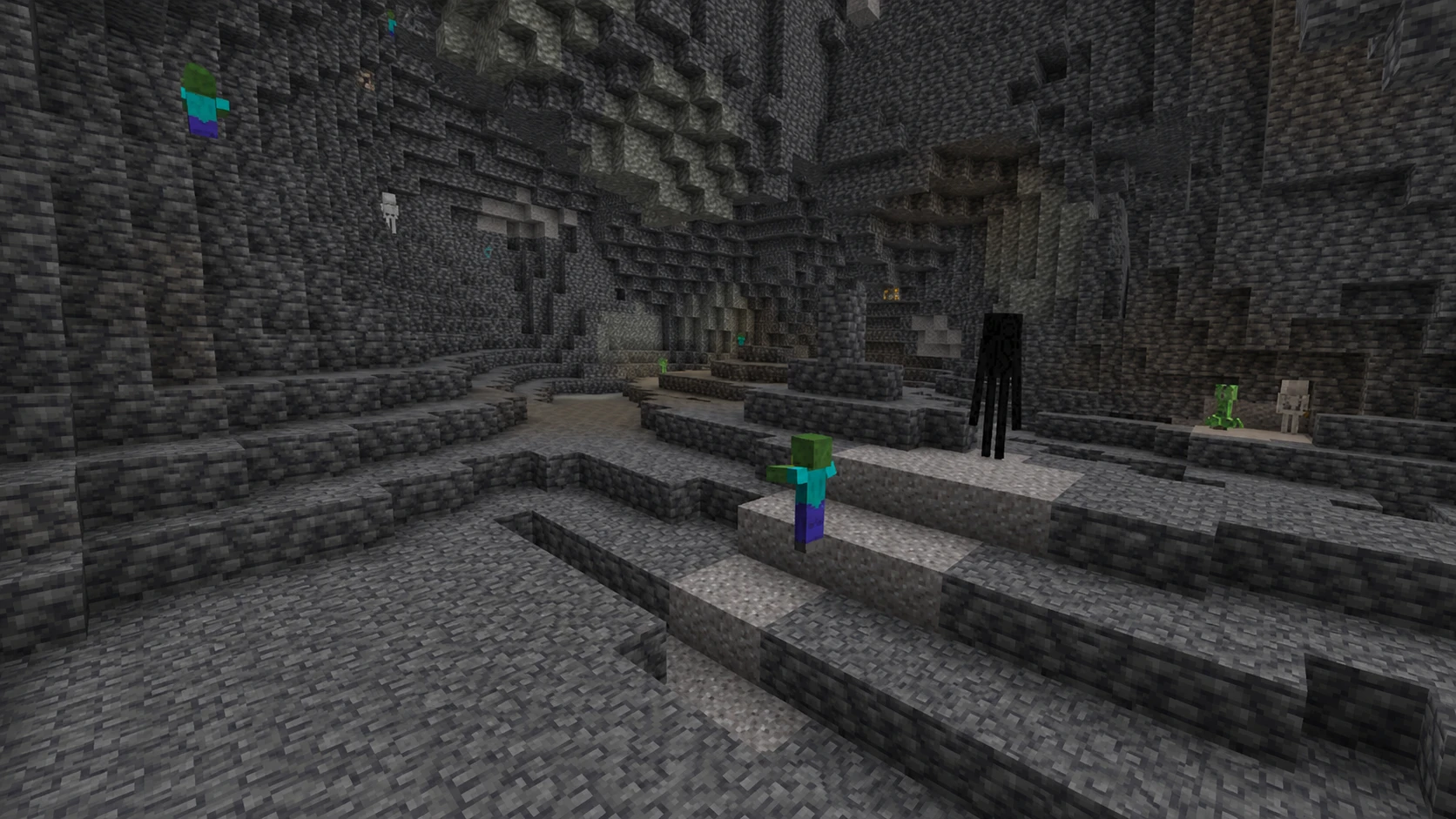 Exploring Deepslate level caves to find diamonds