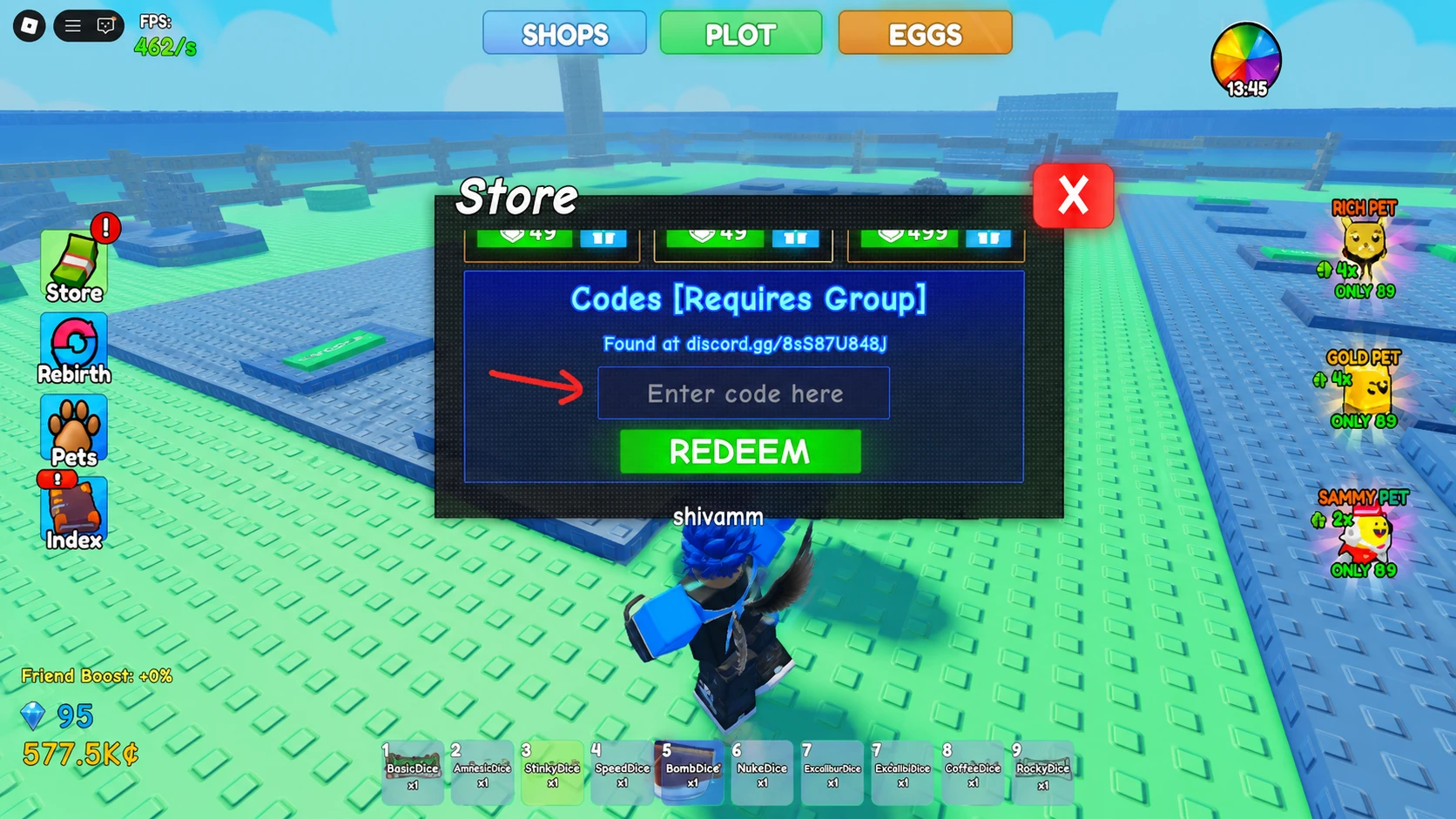 Spin a Baddie codes redemption box inside the in-game store menu