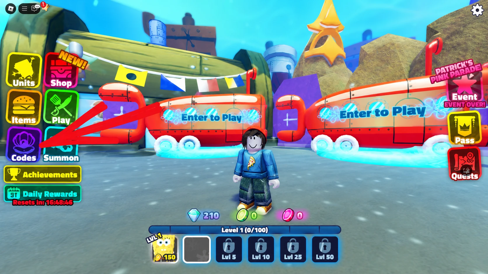 The codes UI button for Spongebob Tower Defense codes