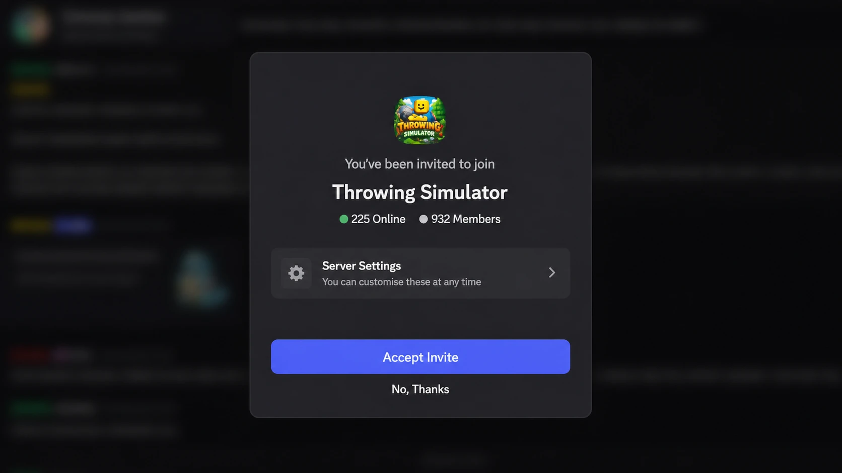 Throwing Simulator codes: A screenshot of the Discord server invite with a PT logo in the top right corner