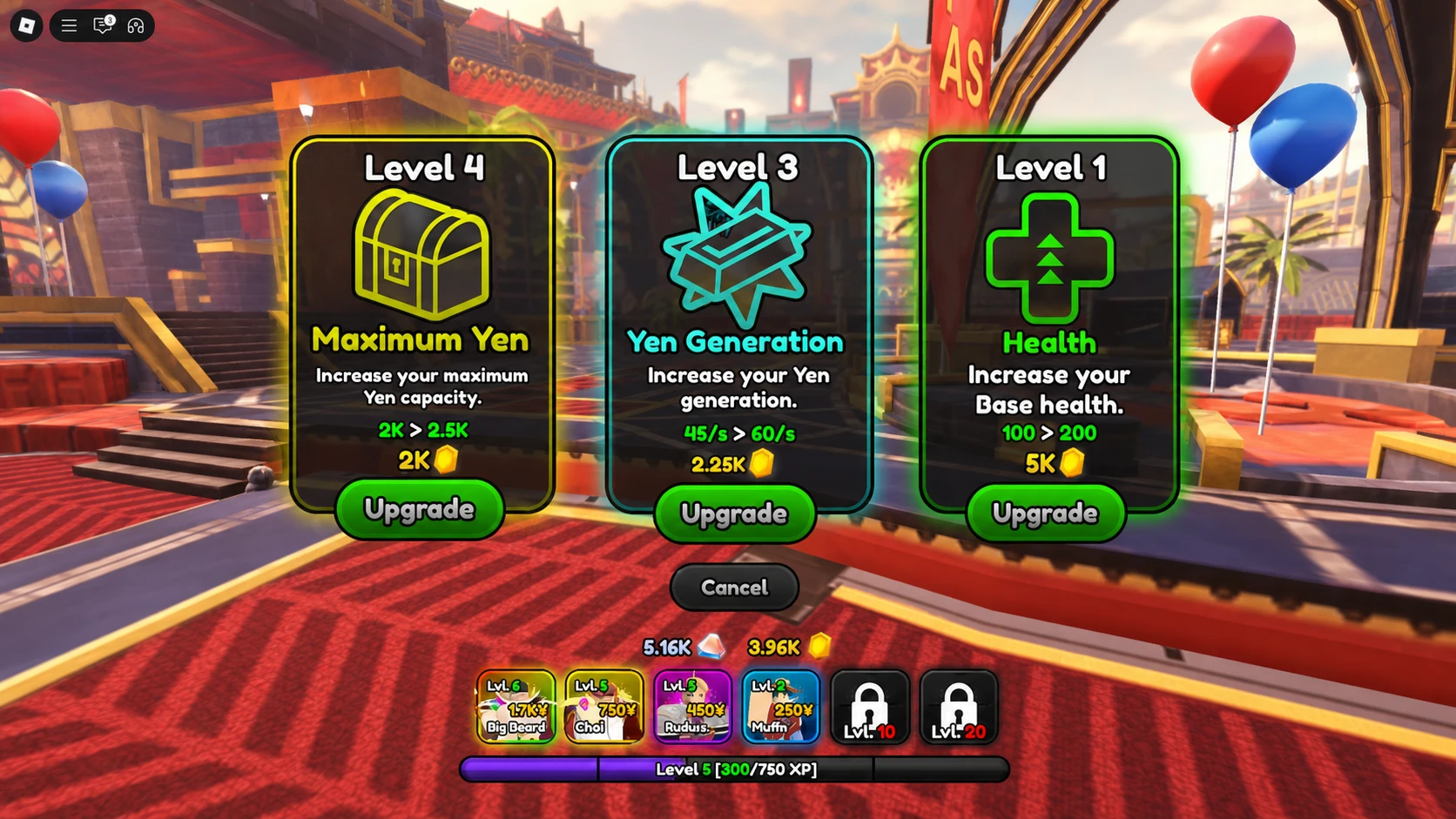 image showing the Perks menu in Anime Squadron