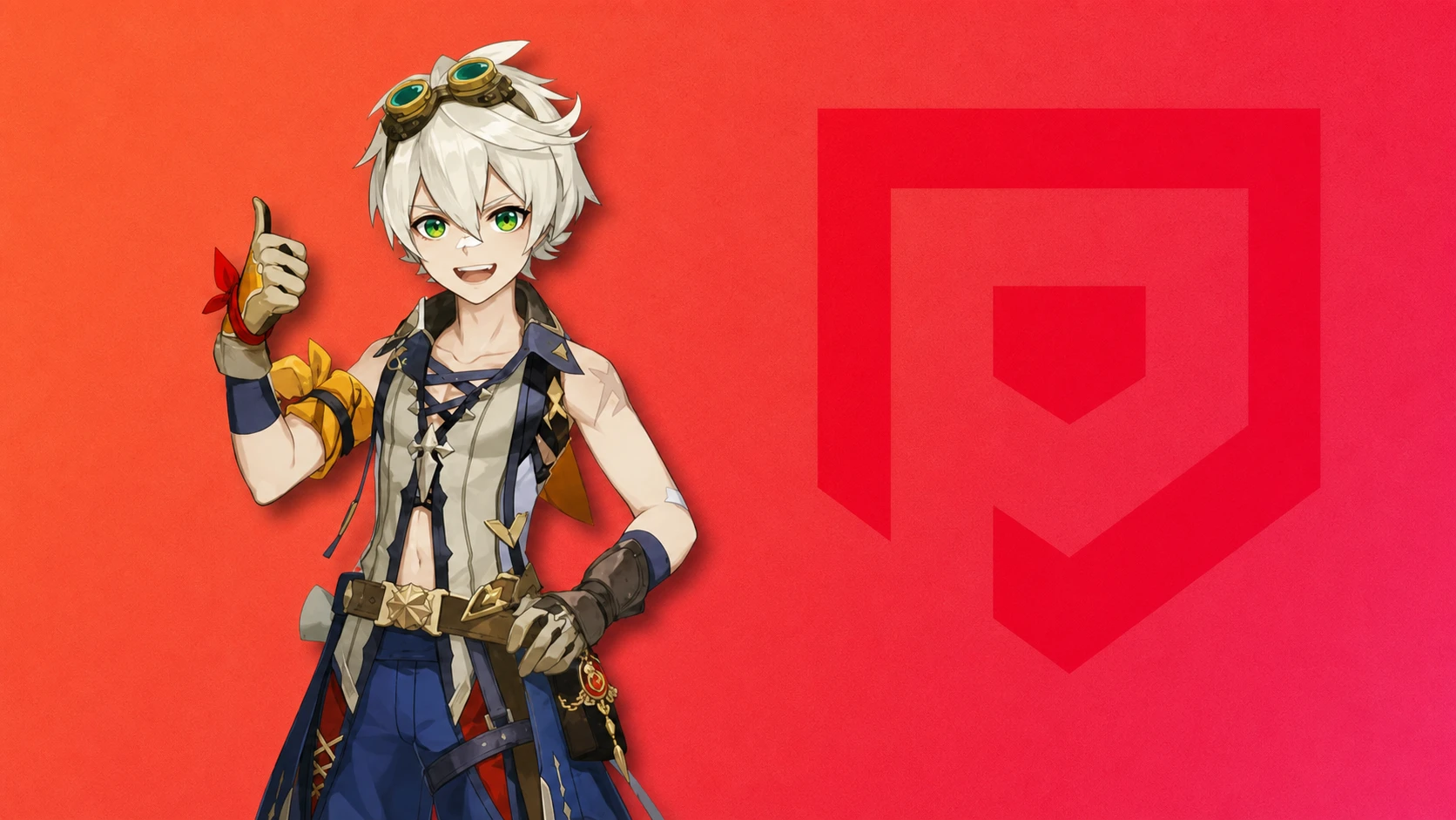 Genshin Impact's Bennett pasted on a red PT background with a slight drop shadow