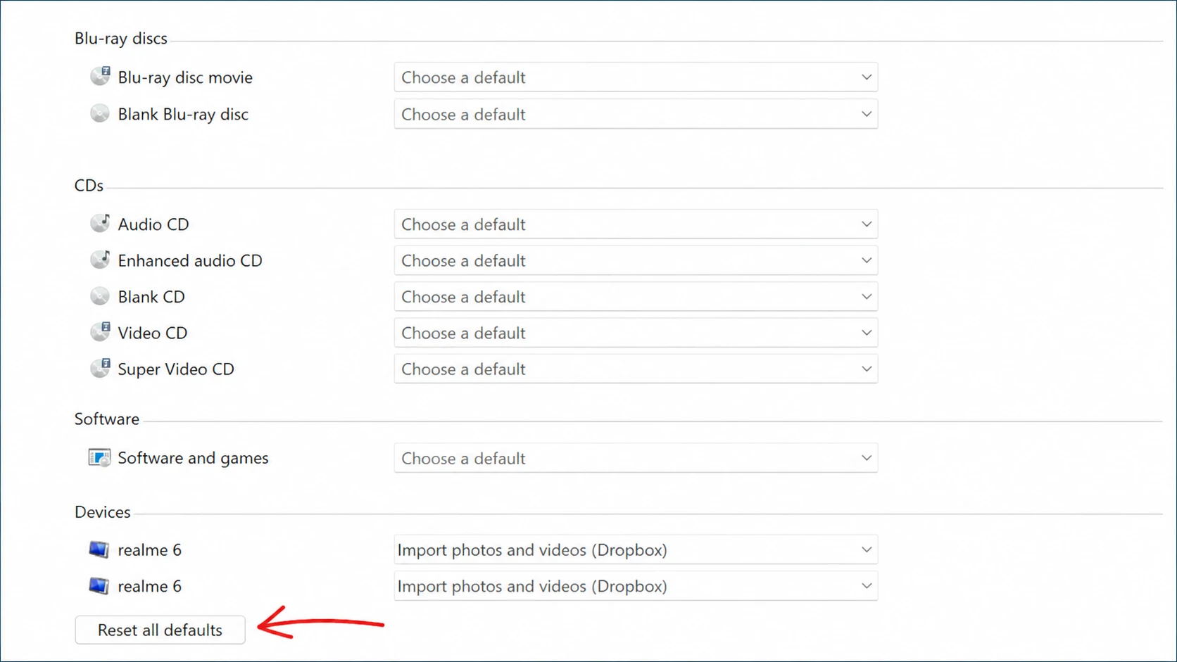 Reset the AutoPlay settings