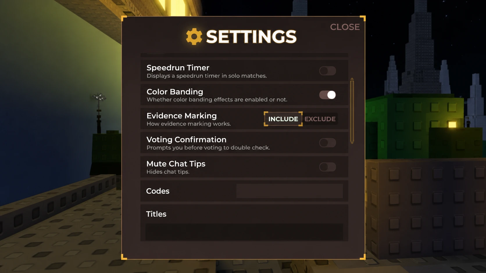 Screenshot of the codes redeem menu for Armless Detective codes guide