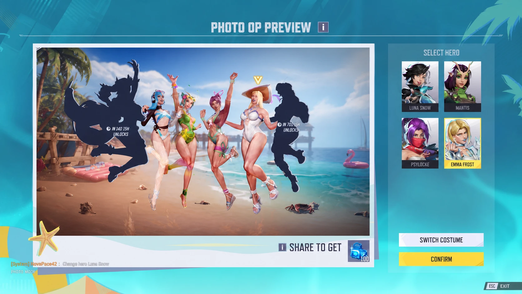 Selecting the desired hero for snapshot in Marvel Rivals