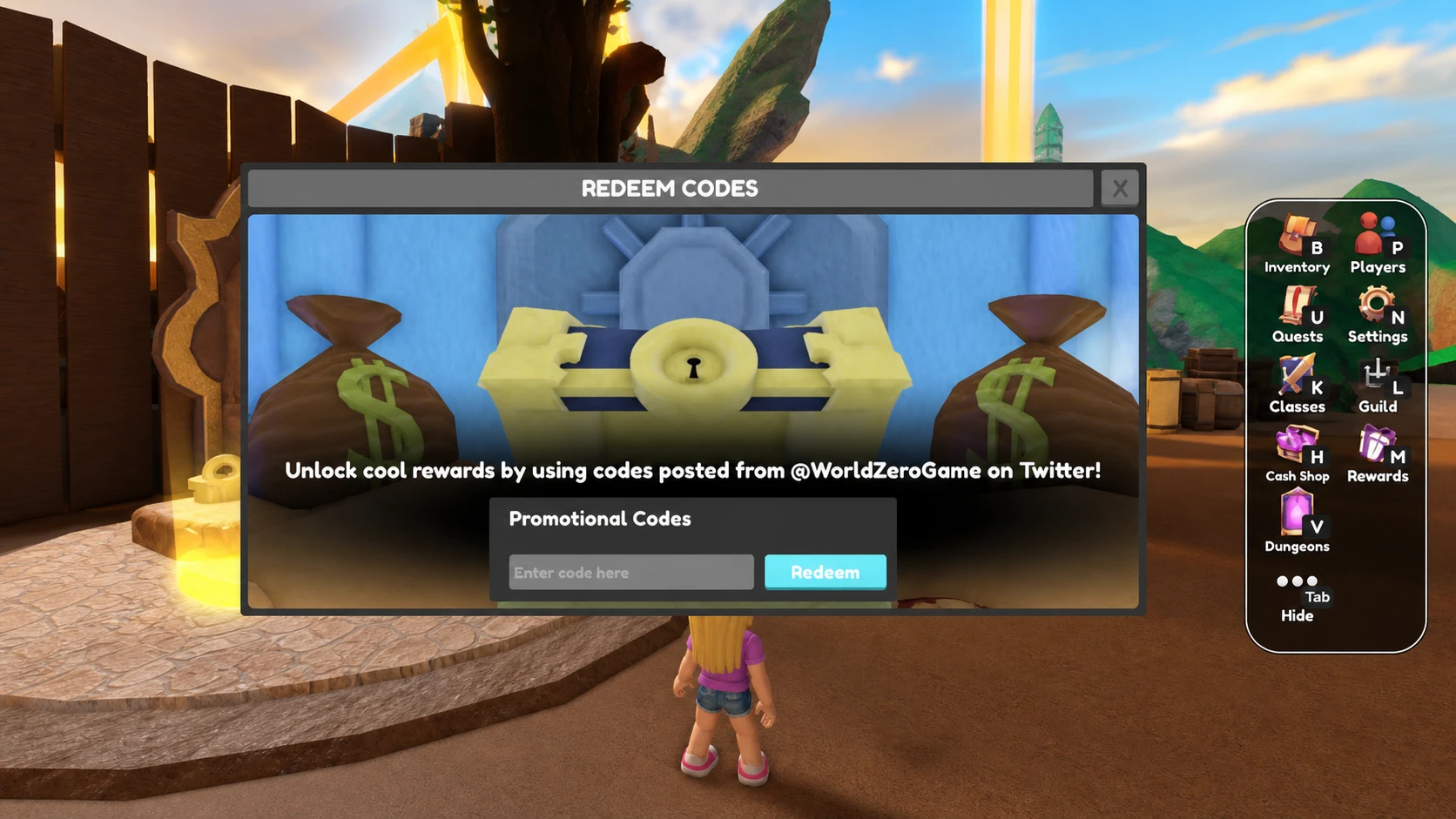 How to redeem World Zero codes in the Roblox game