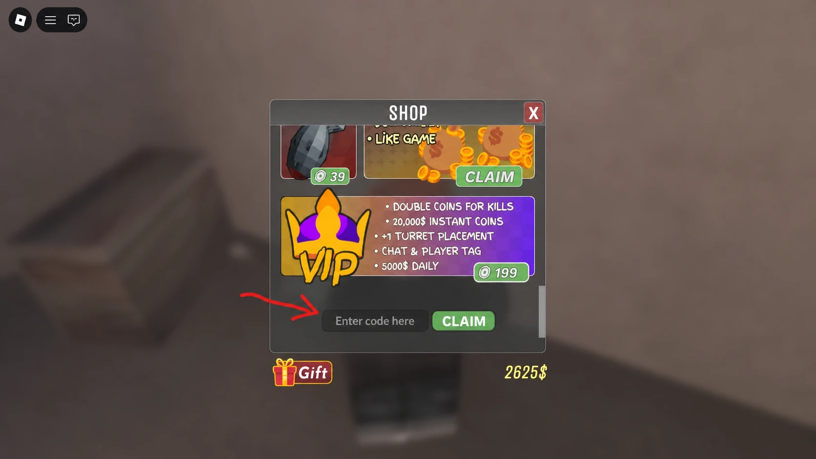 Code redemption dialog box