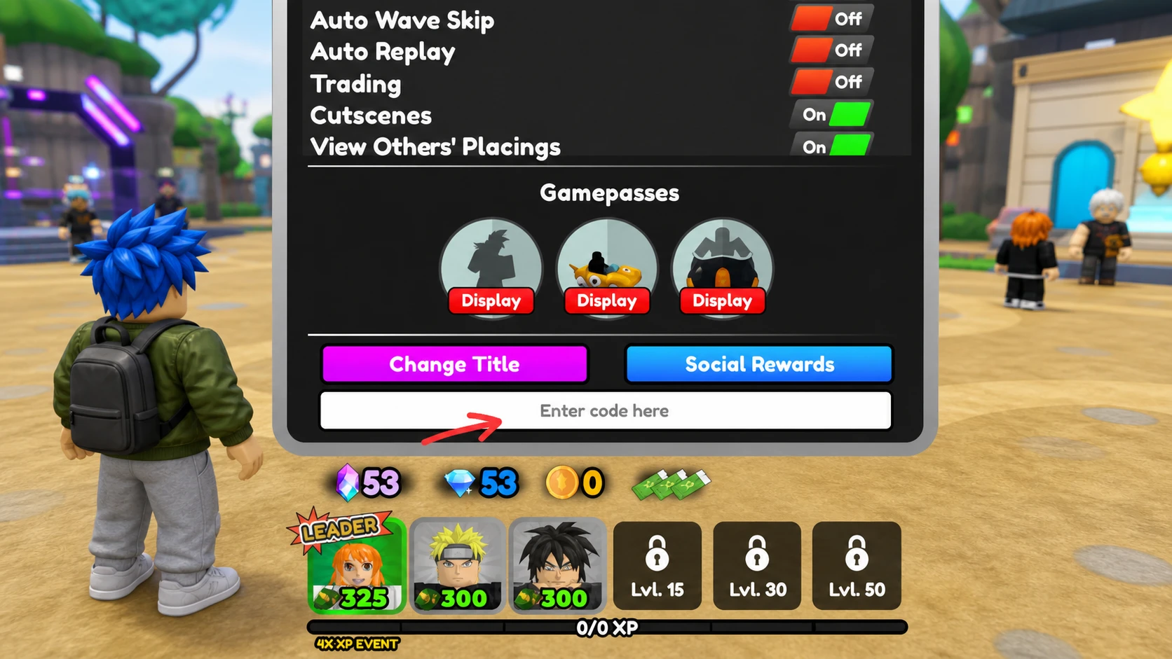 All Star Tower Defense codes box in the settings menu