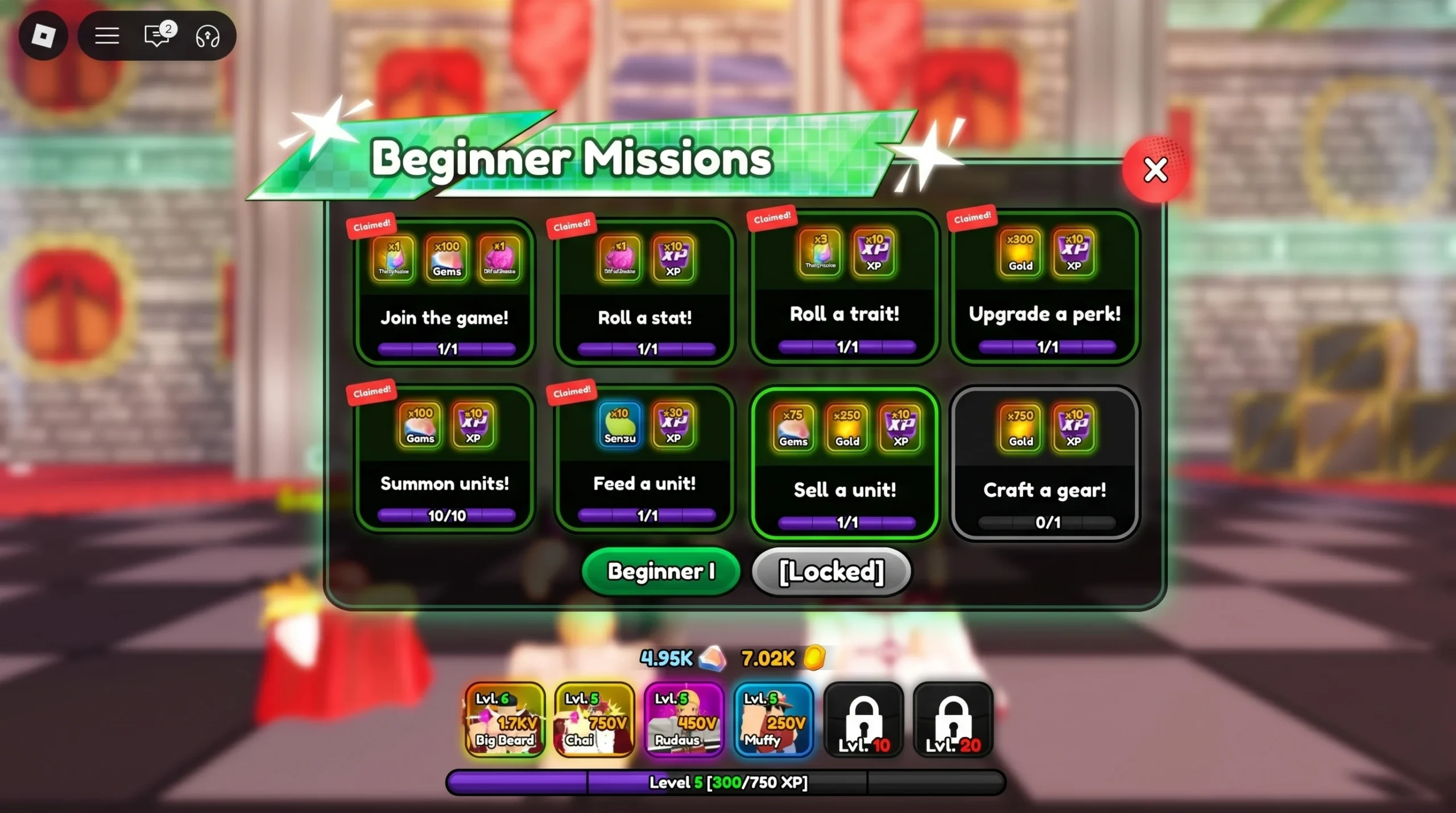 image showing the Beginner Missions menu in Anime Squadron