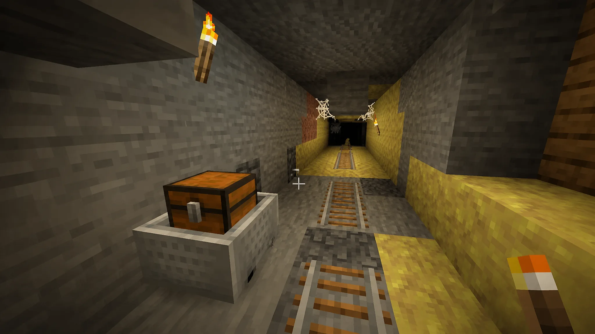 A chest in a sulfur cave mineshaft in minecraft