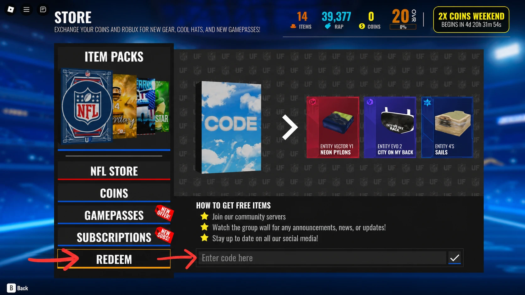 redeem NFL Universe Football Codes