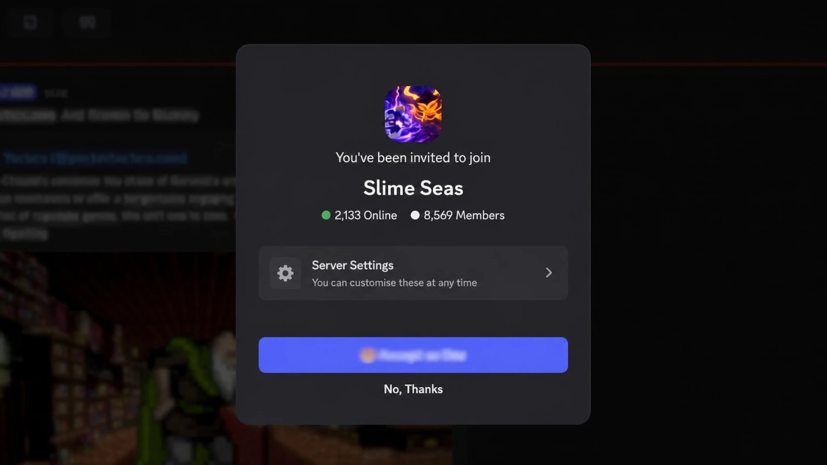 The Slime Seas Discord server invite screen