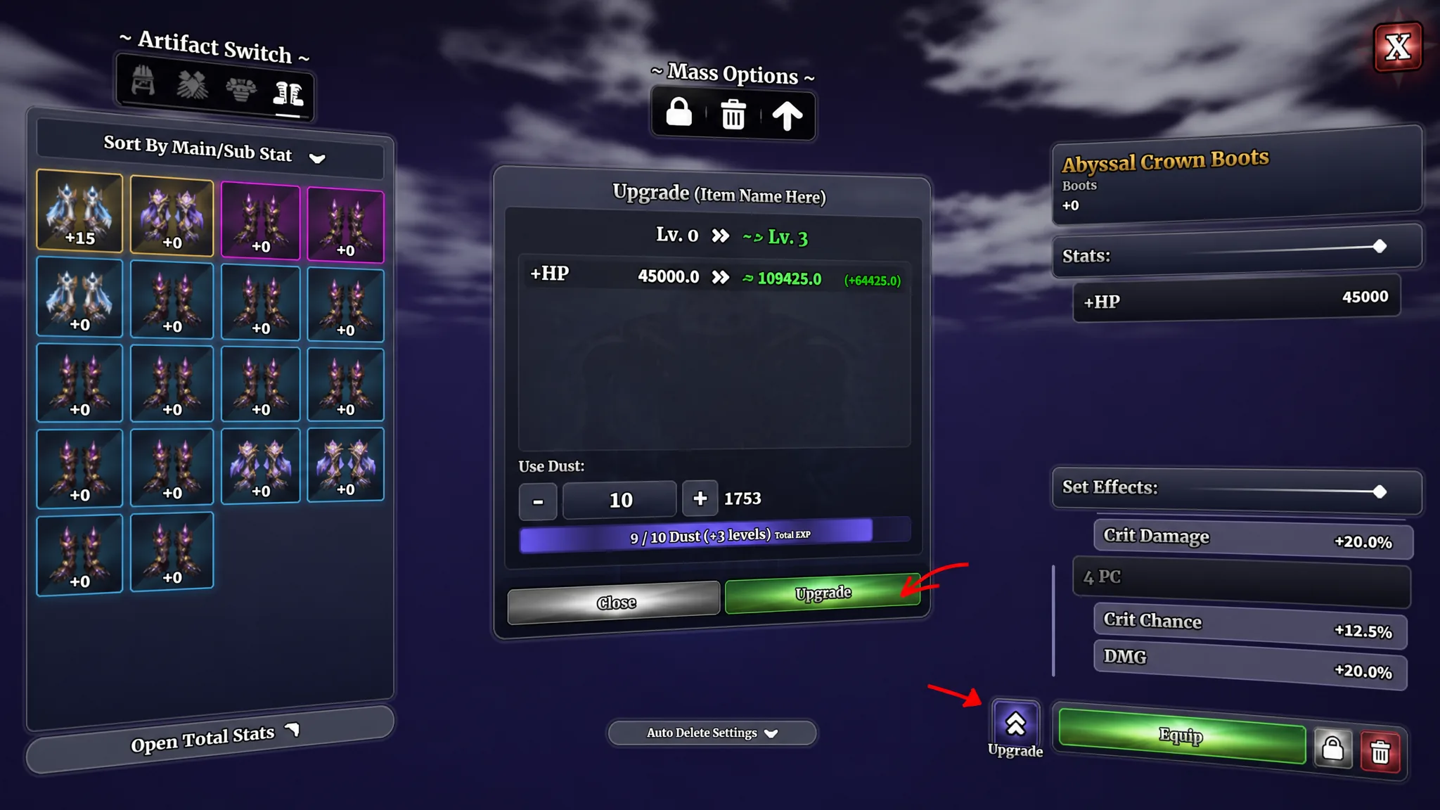 Artifacts upgrade in Sailor Piece