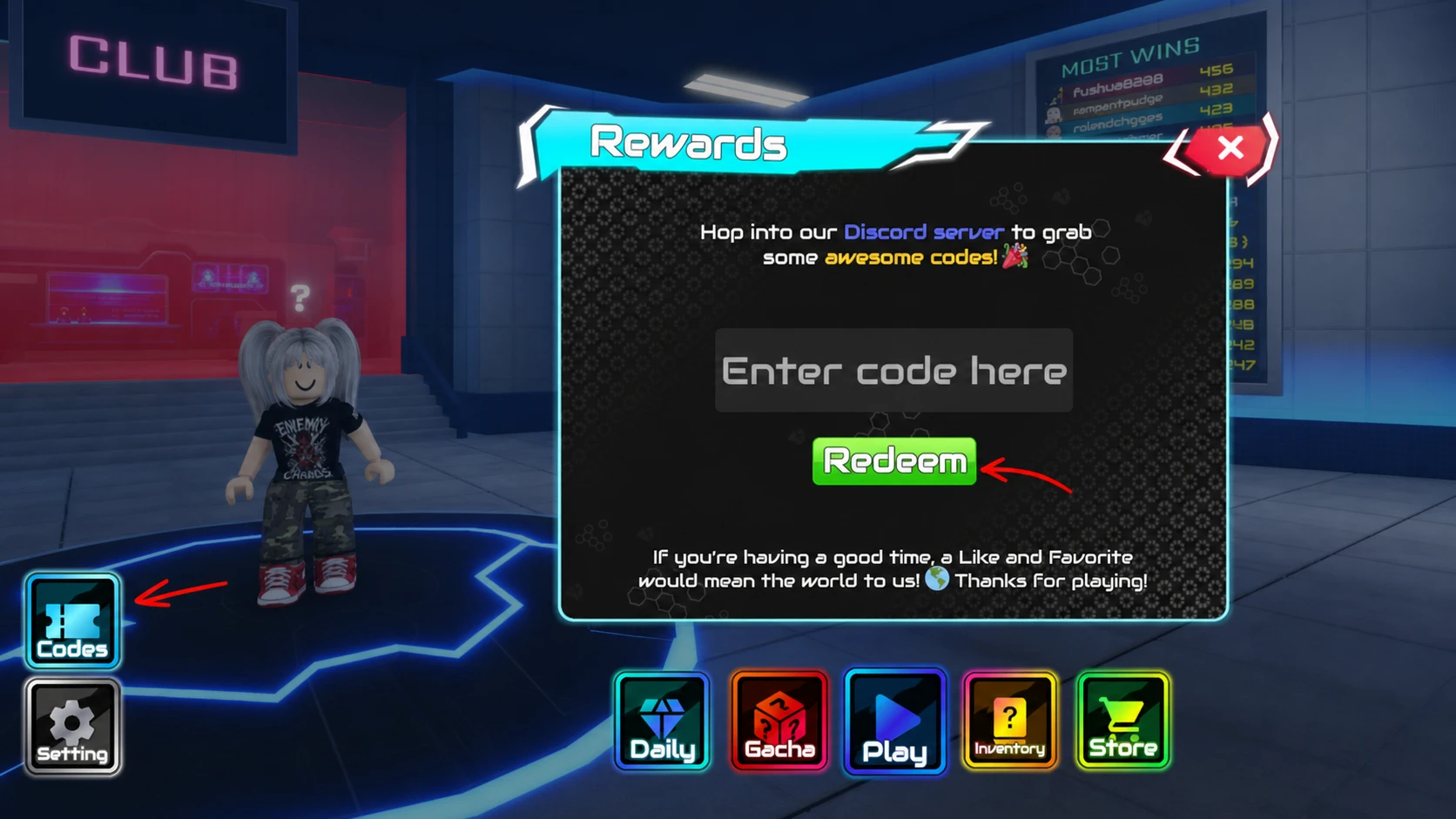Project Egoist codes redeem option