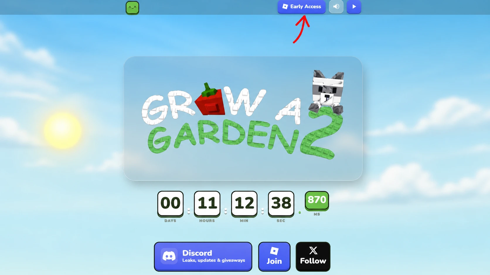 Grow a Garden 2 early access button