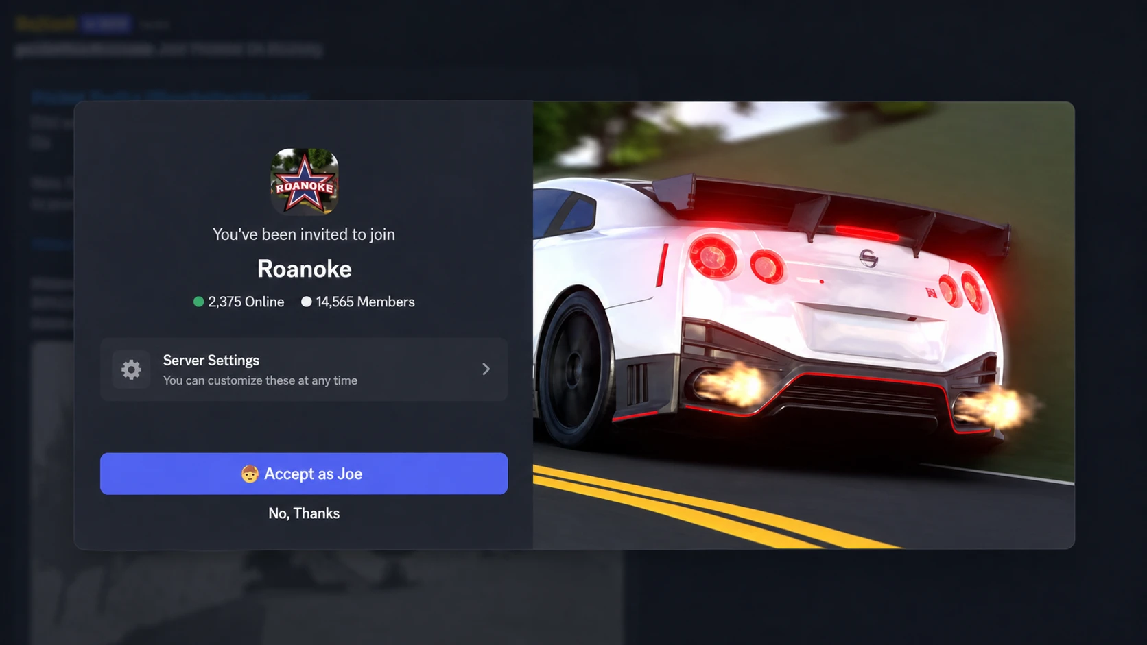 Roanoke codes: A screenshot of the Discord server invite with a PT logo in the top right corner