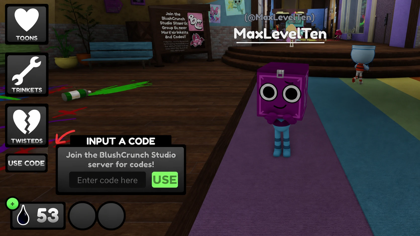 The menu to redeem Dandy's World codes