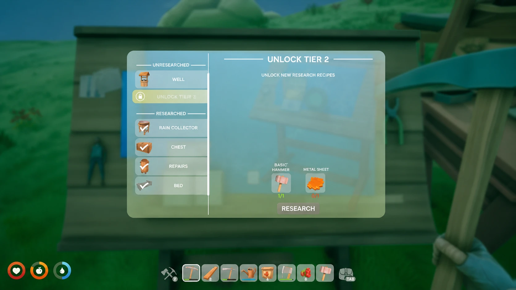 Solarpunk floating island base with Research Table progression