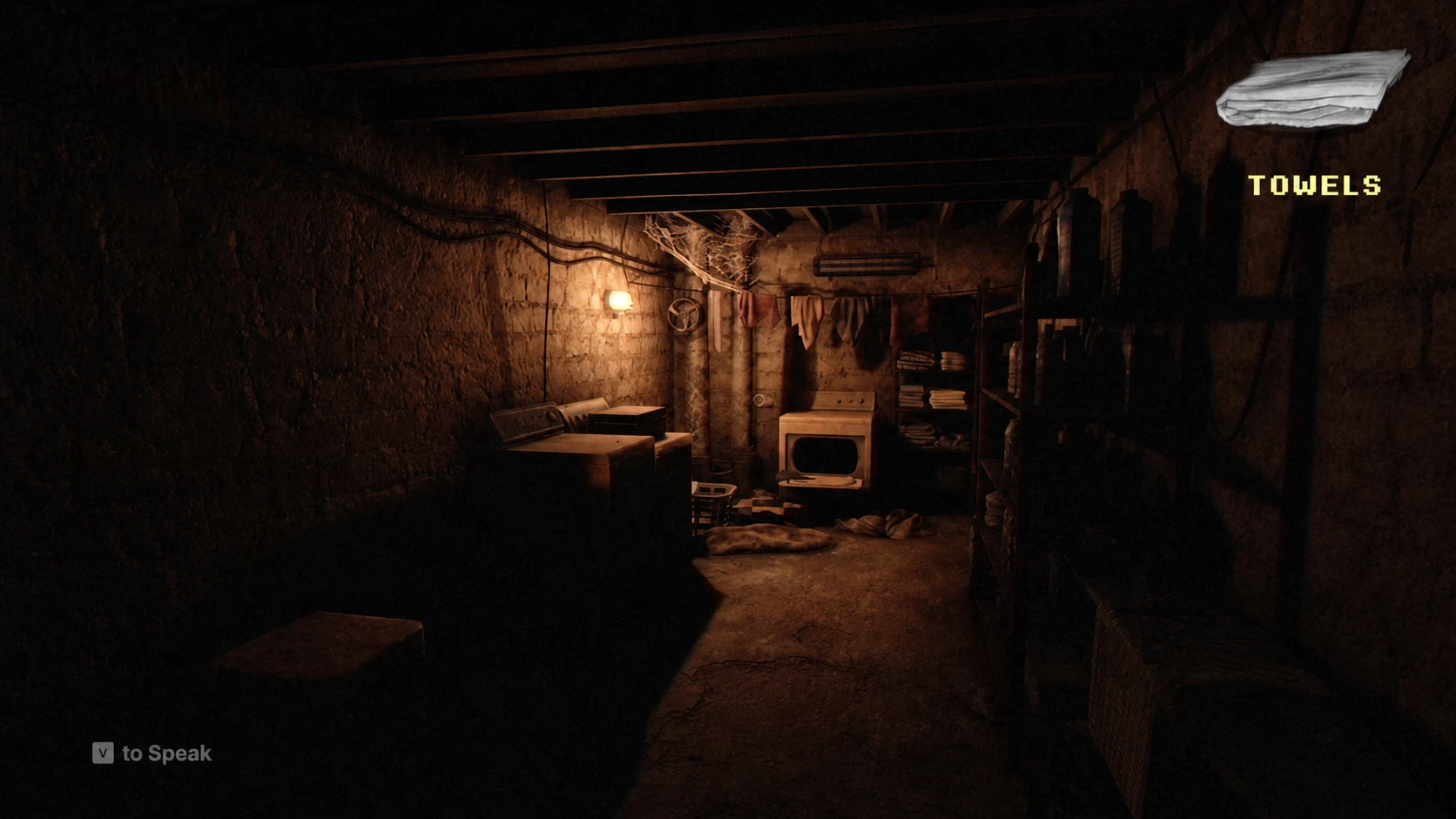 The basement dimly lit in F2F Scratch Creek