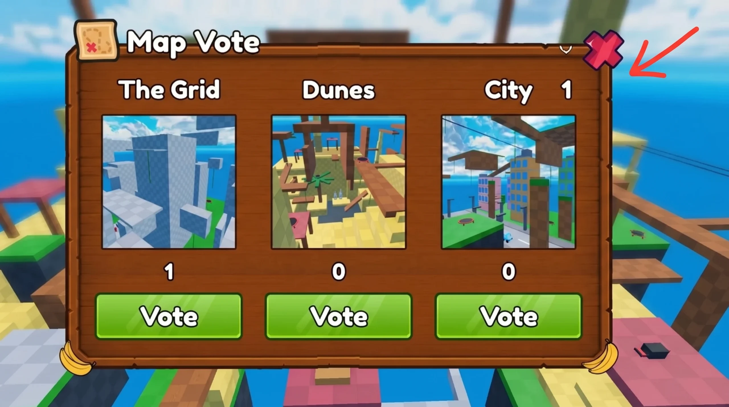Map voting screen showing three options