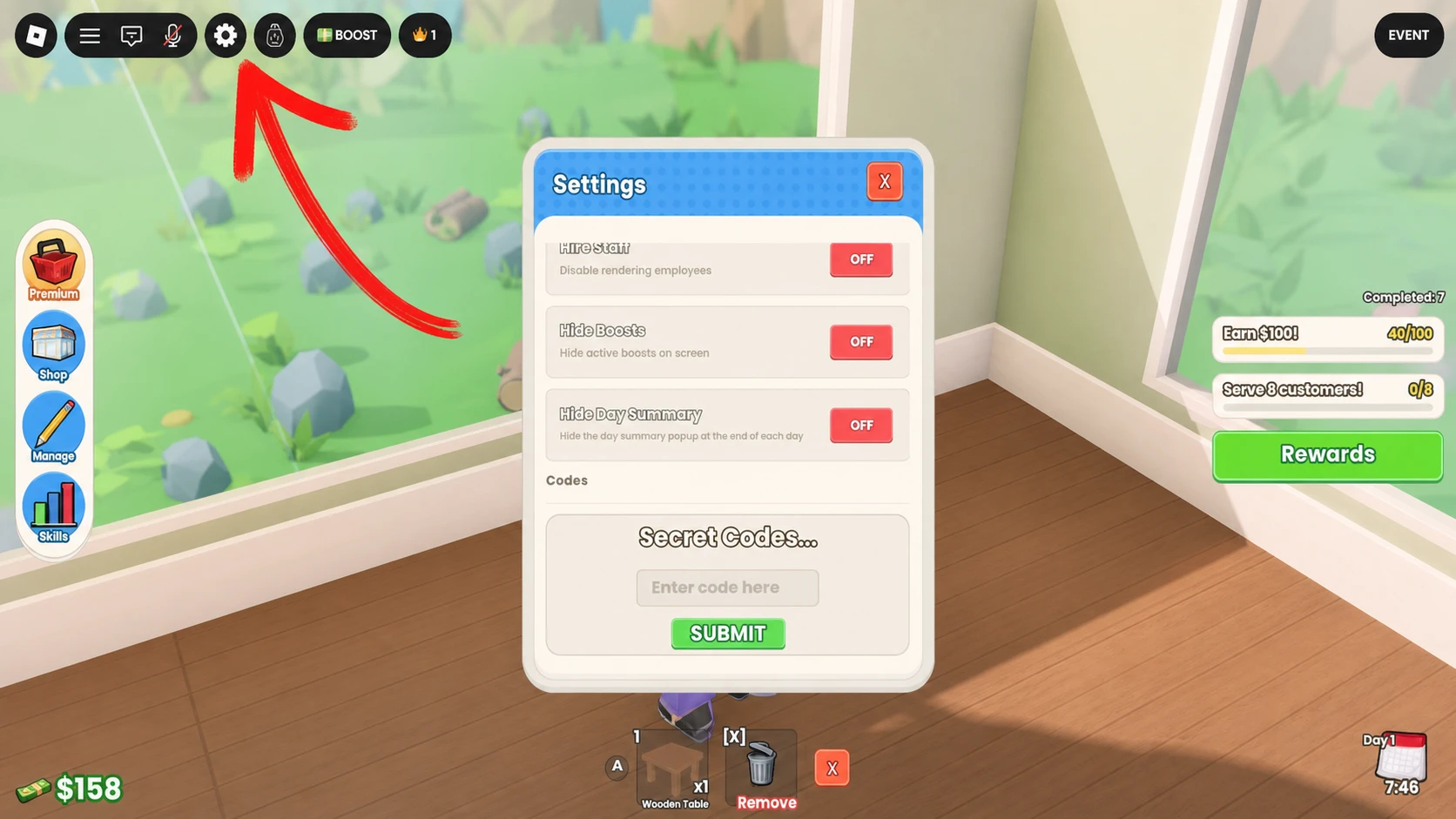 How to redeem codes in Run a Restaurant