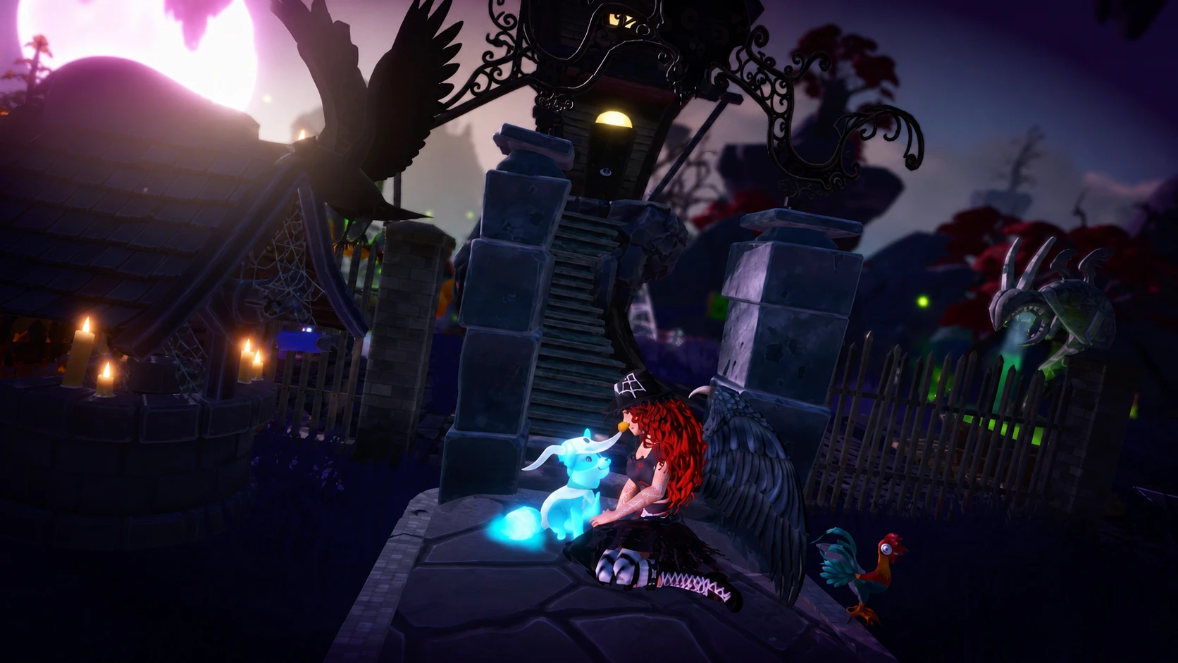 Sitting on ground with ghostly zero fox in disney dreamlight valley