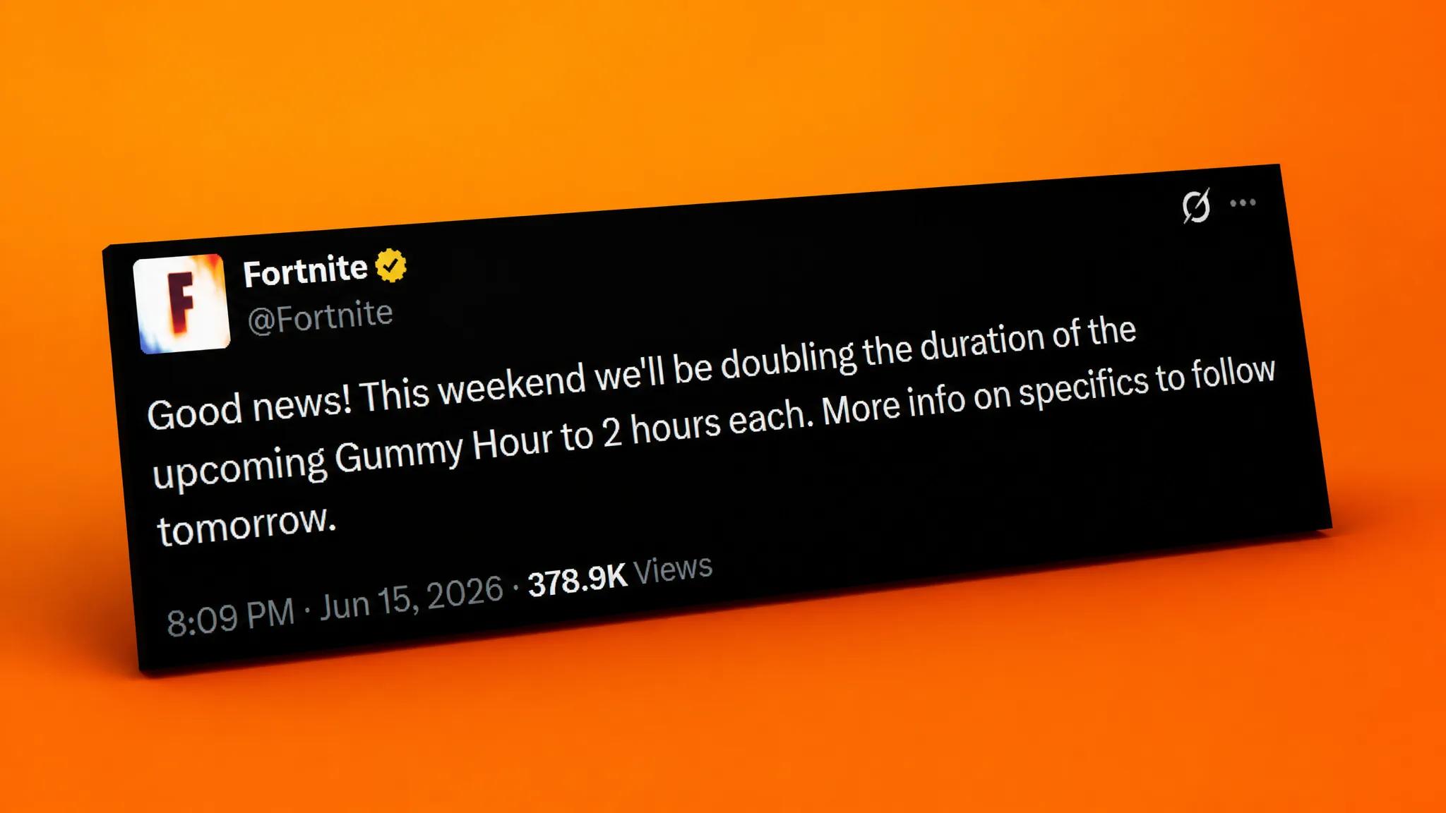 Fortnite's Gummy Power Hour is getting doubled because some Sprites are just so hard to find tweet. A tweet confirming that Fortnite's Power Hour has been doubled
