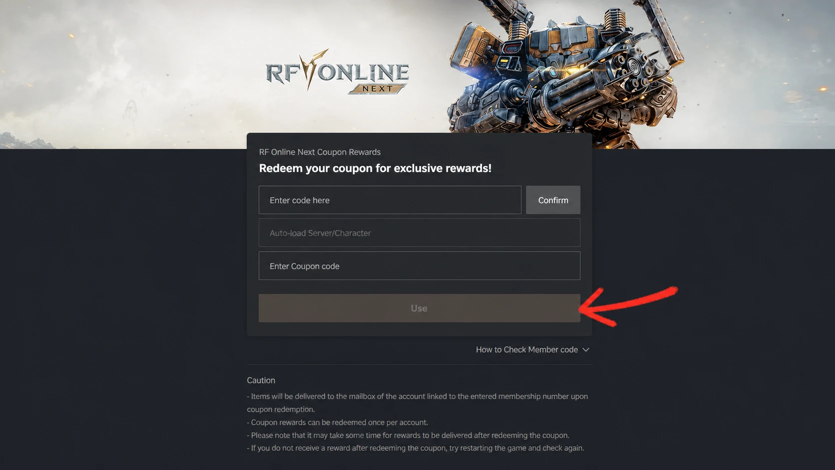 RF ONLINE NEXT Codes Redemption System