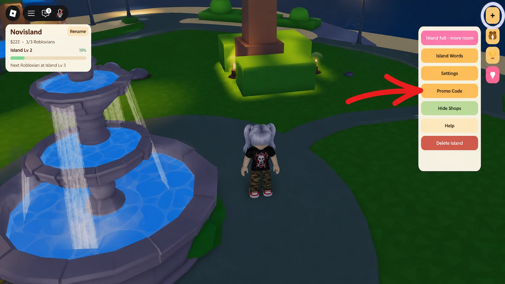 Roblox Bloxodachi Life code redemption system. The menu button and the arrow pointing to it
