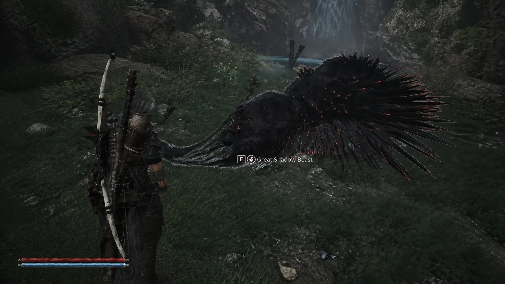 The Great Shadowbeast near a waterfall in Gothic 1 Remake