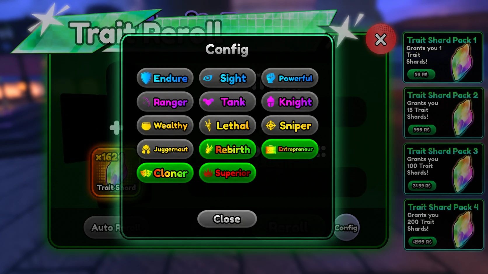 Auto Reroll traits in Anime Squadron