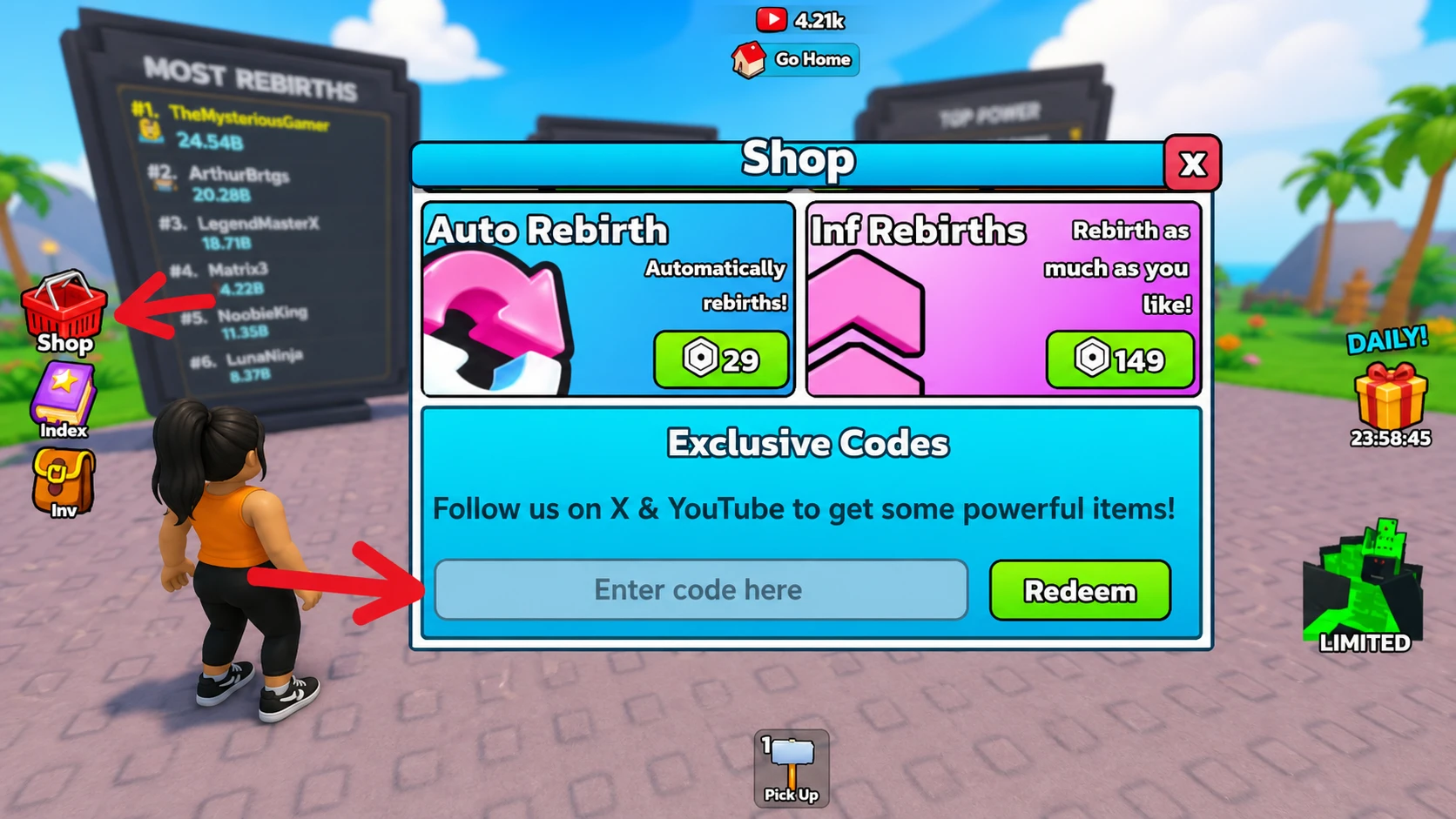 How to redeem Be a Youtuber codes in the Roblox game's menu
