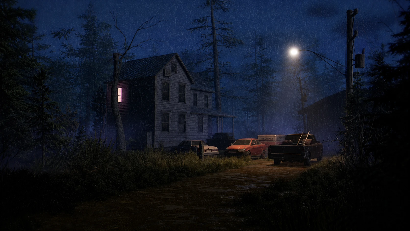 Bill's house in Scratch Creek with cars parked out front