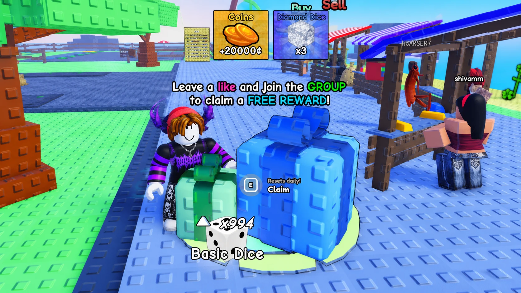 Roblox character standing in the Spin a Baddie daily rewards area inside the shop