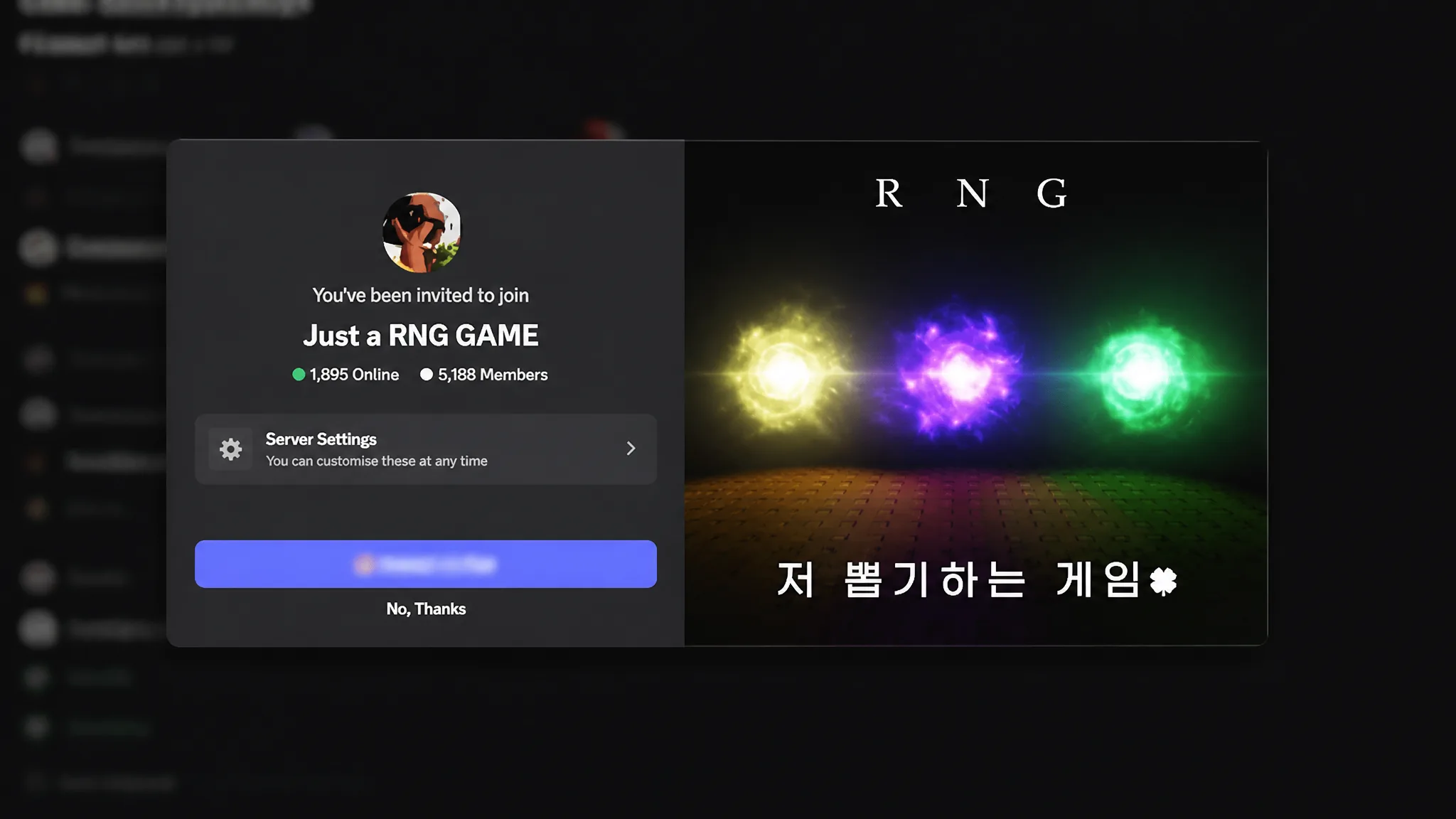 Just A RNG Game official Discord server invite screen