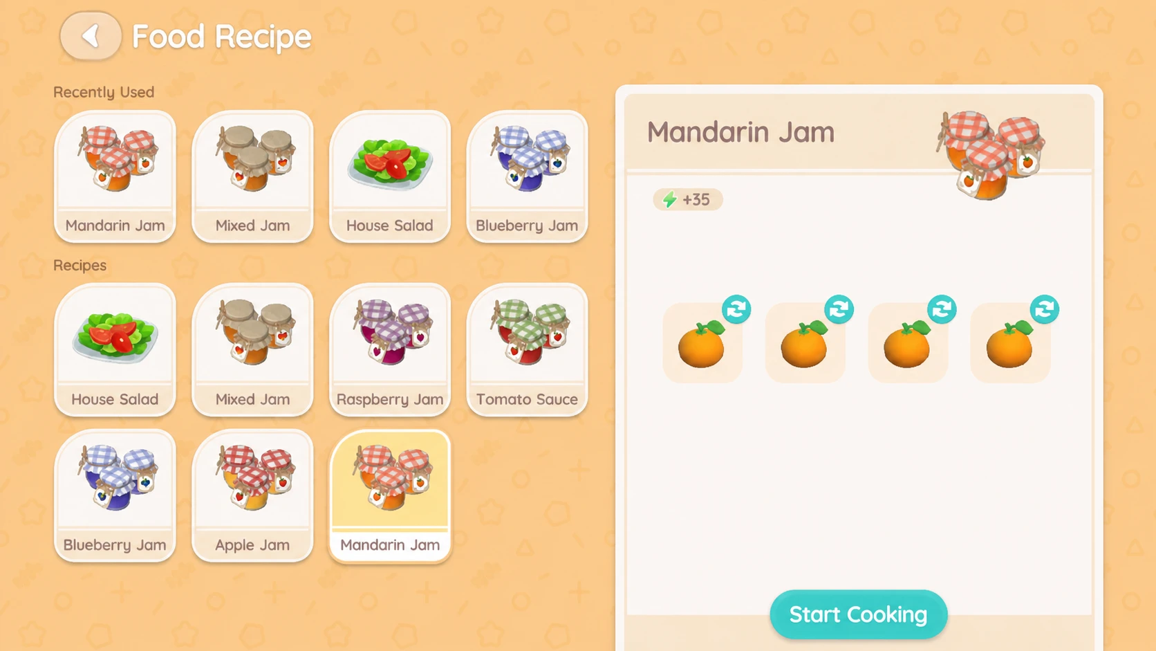 Heartopia recipes: A screenshot of a player's available recipes in Heartopia with a PT logo in the top right corner